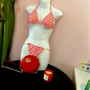 Gucci Red Patterned Bikini Set